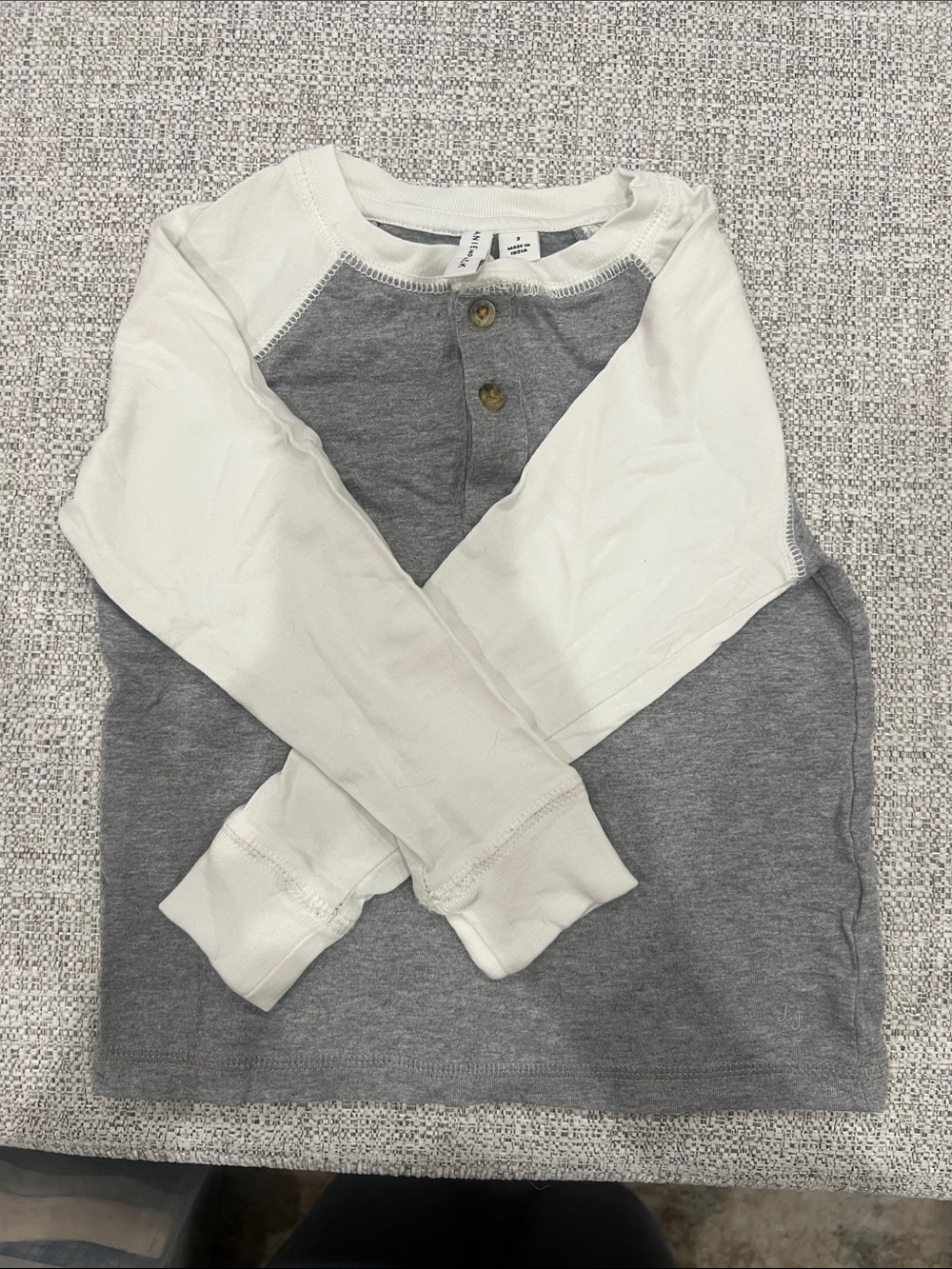 Janie and Jack Two-Tone Henley Long Sleeve Shirt - White & Gray